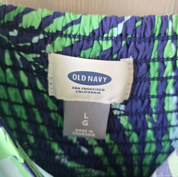 Old Navy Floral Slip Dress Midi Sz L Women Green Blue Palm Leaf Tropical Coastal - Picture 8 of 13